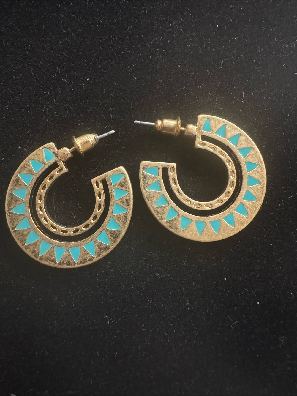 Judson and Company Gold Tone Hoop Earrings With Enamel Western Etching
